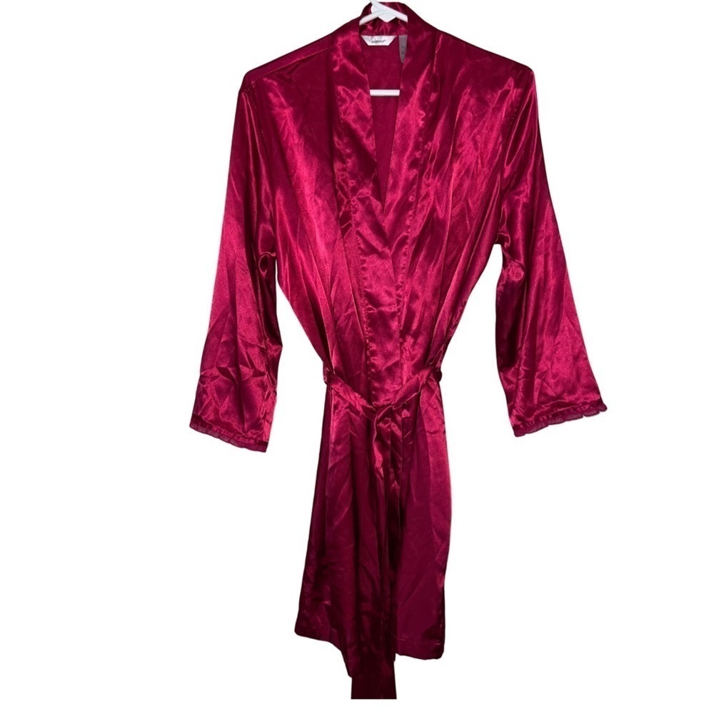 Adonna Satin Robe in Deep Berry Red